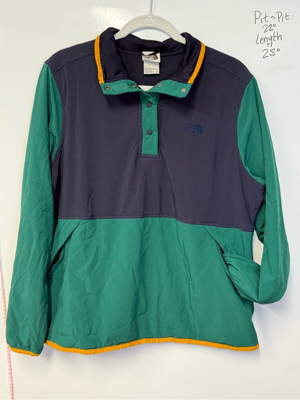 The North Face Mountain Sweatshirt Snap Pullover Jacket Green Yellow Womens XL